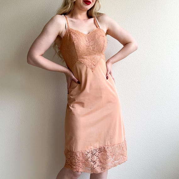 Vintage 1950s Warm Taupe Lace Slip Dress (XS/S) Vintage 1950s Warm Taupe Lace Slip Dress (XS/S)