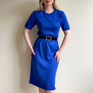 Vintage 1990s Cobalt Blue Knit Short Sleeve Sweater Dress (M)