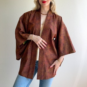 Vintage 1970s Cinnamon Abstract Pattern Kimono OSFM image 2