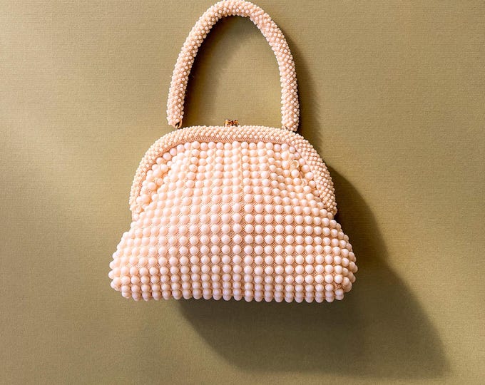 Retro 1960s Round White Beads Purse