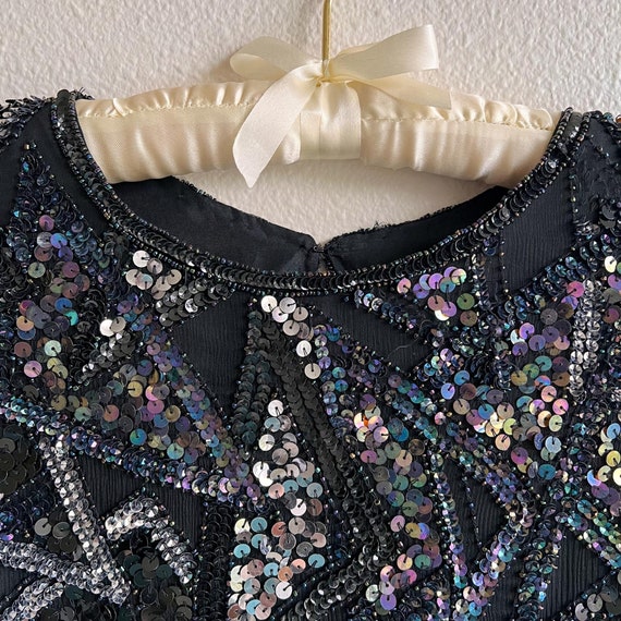 Vintage 1980s Black Sequined Triangles Blouse (S/… - image 6