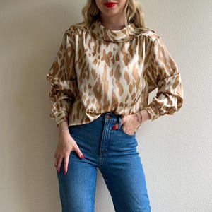 Vintage 1990s Textured Blouse With Animal Print (L/XL)