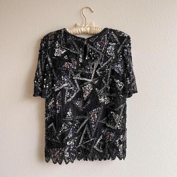 Vintage 1980s Black Sequined Triangles Blouse (S/… - image 10