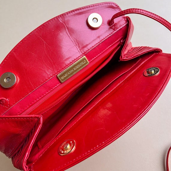 Vintage 1980s Red Micro-Pleated Faux Leather Purse - image 10