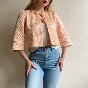 Vintage 1940s Pink Quilted Silk Bed Jacket (XS/S)