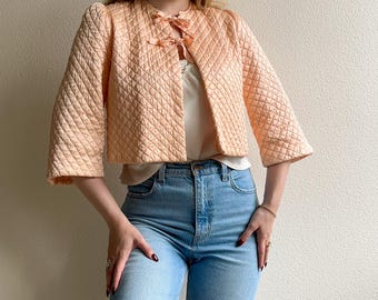 Vintage 1940s Pink Quilted Silk Bed Jacket (XS/S)