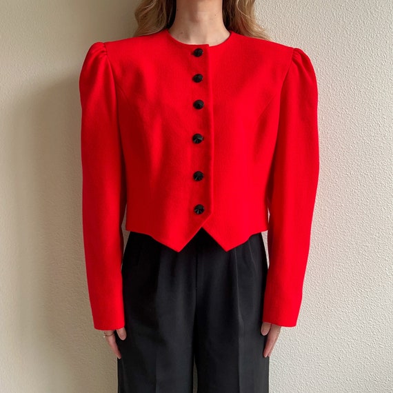 Vintage 1980s Neiman Marcus Bright Red Buttoned J… - image 2