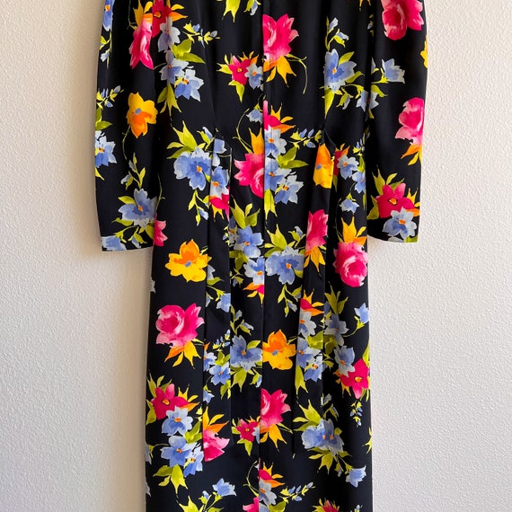 Vintage 1990s Bright Floral Print Midi Dress (XS/… - image 9