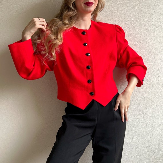 Vintage 1980s Neiman Marcus Bright Red Buttoned J… - image 1