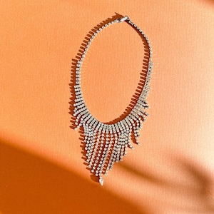 Dramatic Vintage 1960s Fringe Rhinestones Necklace