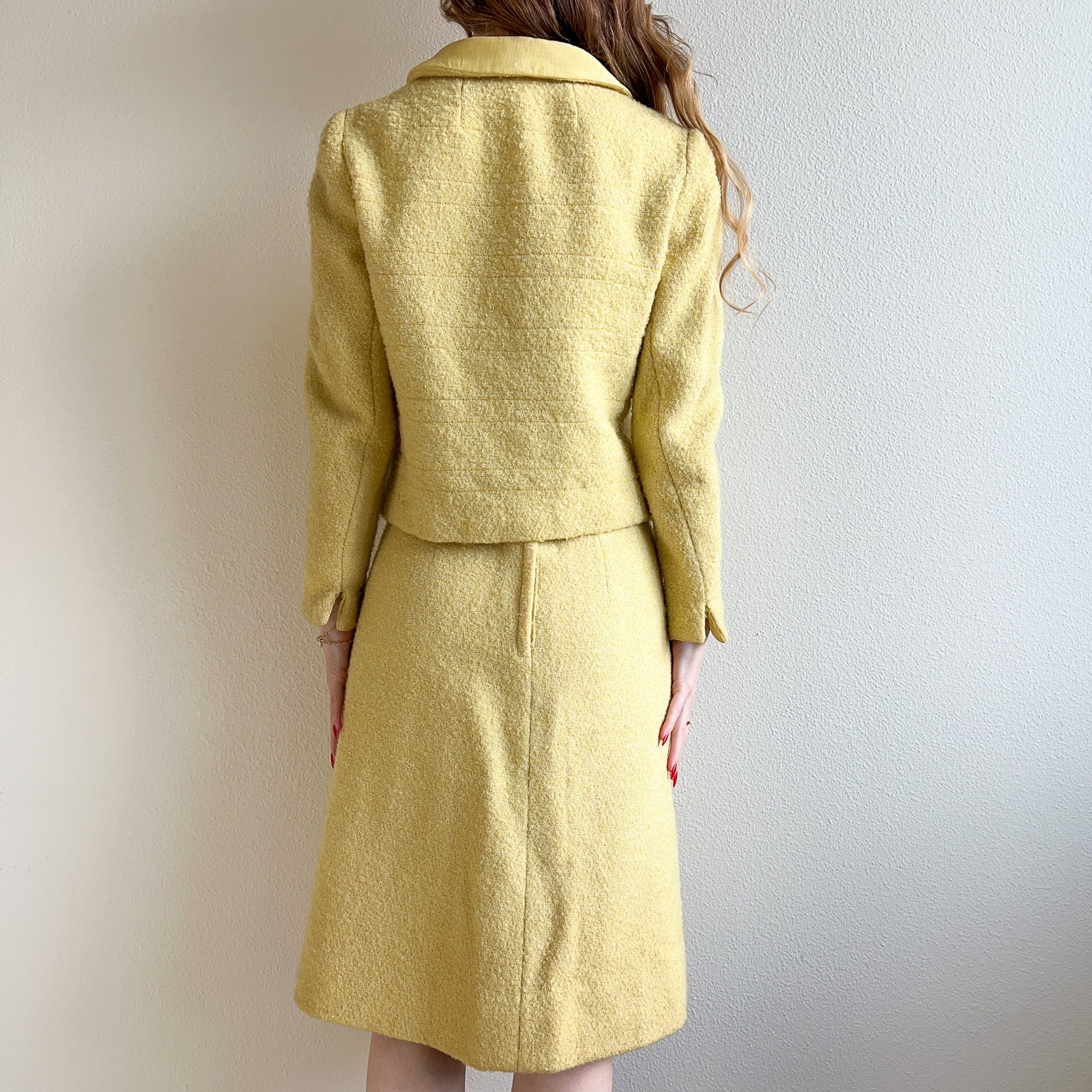 Vintage 1960s Yellow Wool Dress Suit