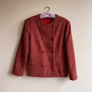 Vintage 1980s Red Double Breasted Wool Blazer M/L image 4