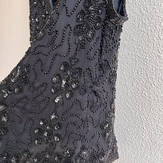 Vintage 1980s Black Beaded and Sequined Vest (M/L) - image 7