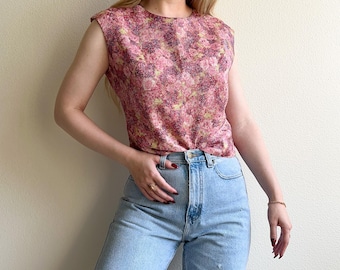 Camicetta vintage anni '50 con motivo a rose scintillanti (S/M)
