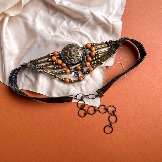 Vintage 1970s Bohemian Brass and Wood Belt (M/L) - Etsy Israel display picture 3