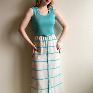 Vintage 1960s I. Magnin Turquoise and White Maxi Dress (XS/S)