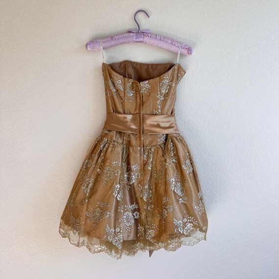 Vintage 1980s Gold Strapless Gunne Sax Mini Dress… - image 8