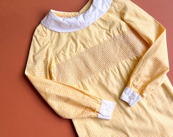 Adorable vestido babydoll vintage de cuadros amarillos de los años 60 (talla XS)