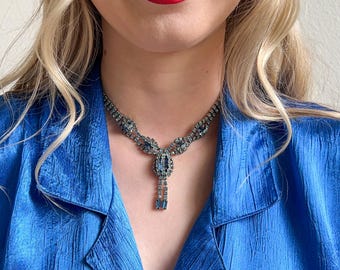 Vintage 50er Blauer Edelstein Lariat Halskette