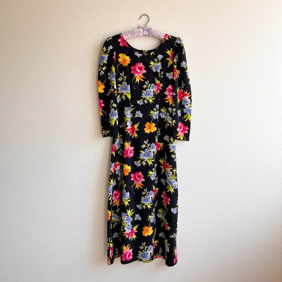 Vintage 1990s Bright Floral Print Midi Dress (XS/… - image 5