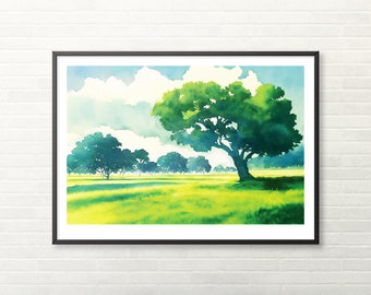 Printable | Bright Summer Grove – Watercolor Painting, Impressionist Landscape, Printable Wall Art, Digital Art Print [INSTANT DOWNLOAD]