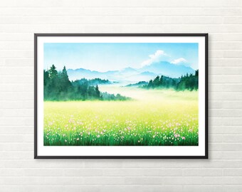 Printable | Fresh Spring Meadow – Watercolor Painting, Impressionist Landscape, Printable Wall Art, Digital Art Print [INSTANT DOWNLOAD]