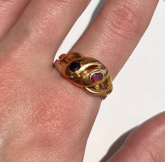 Victorian Pink and Blue Sapphire Snake Ring - image 4