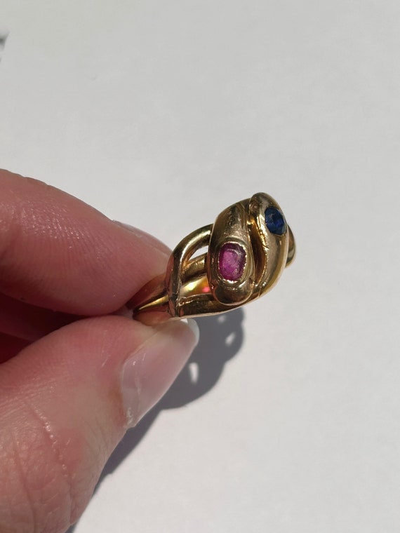 Victorian Pink and Blue Sapphire Snake Ring - image 3