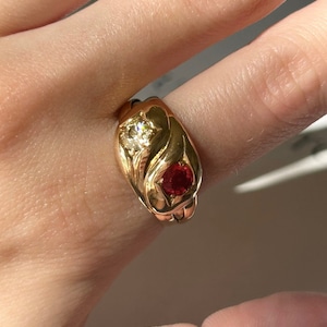 Edwardian Diamond and Sapphire Double Headed Snake Ring