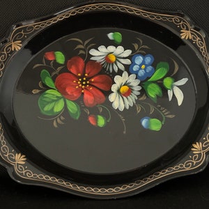 Russian Enamel Hand Painted Small Oval Tray