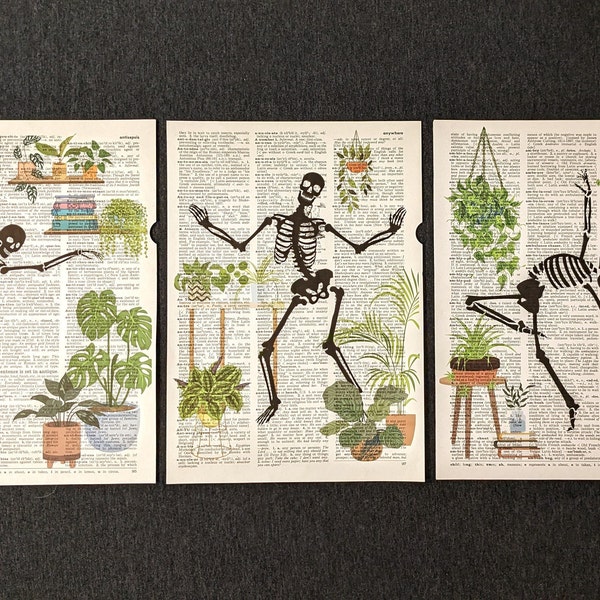 Impresión de diccionario de esqueletos danzantes (juego de 3)