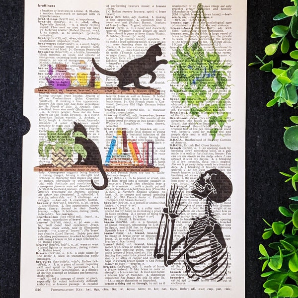 Skeleton, Cats and Plants Dictionary Print