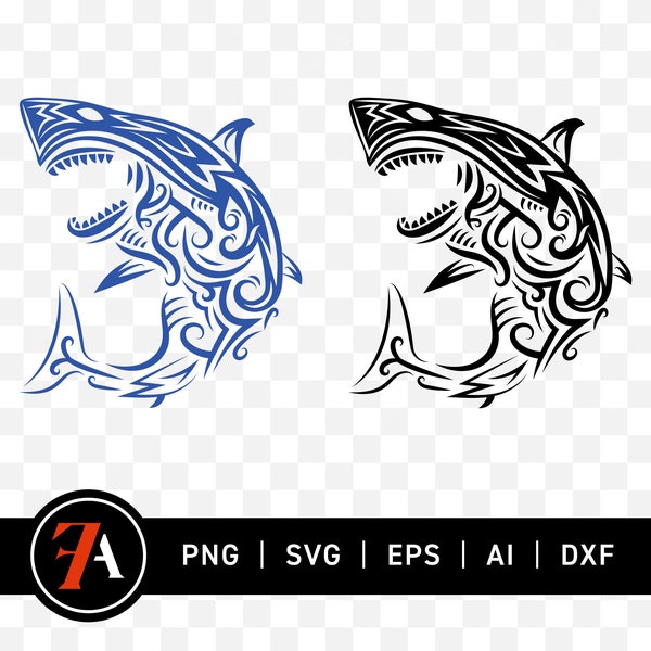 Tribal Shark Svg Hawaiian Swirl Pattern Fish Art Polynesian Artwork Ethnic Design for DIY Crafting Instant Download