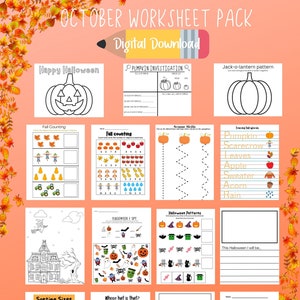 Pack of 15 Printable Worksheets, Pre-k, Kindergarten, Worksheets October, Halloween, Fall, Community Helpers, Five Senses, Educational Fun