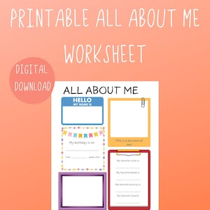 Printable All About Me Worksheet, Pre-K, Kindergarten, Show and Tell, Kids Worksheet Activity, Getting to Know You Activity