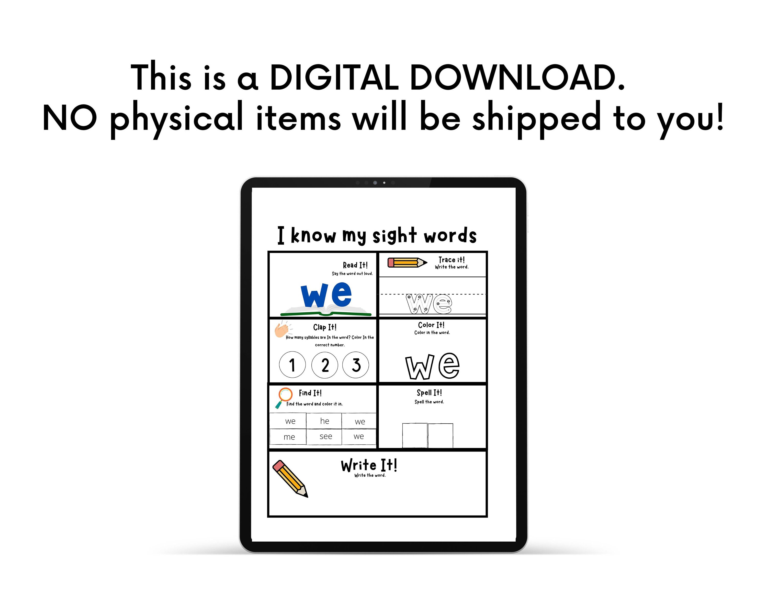 Printable Sight Word Worksheet Pack, Pre-k and Kindergarten Worksheets ...