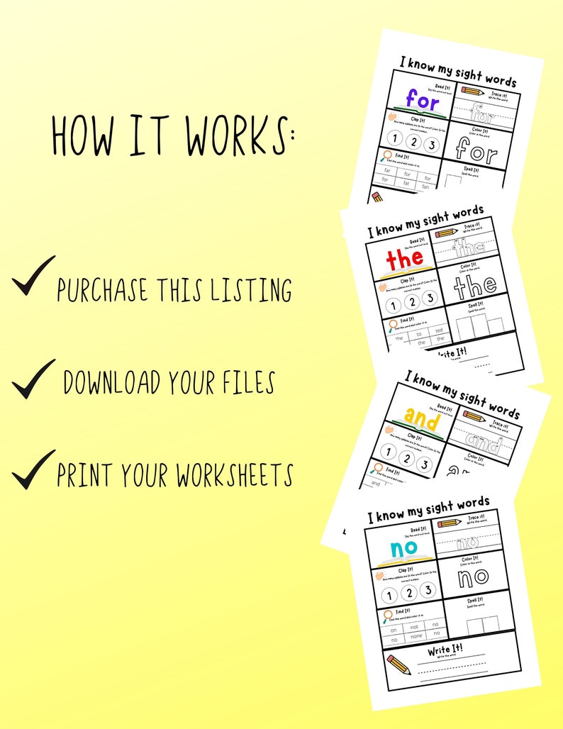 Printable Sight Word Worksheet Pack, Pre-k and Kindergarten Worksheets ...