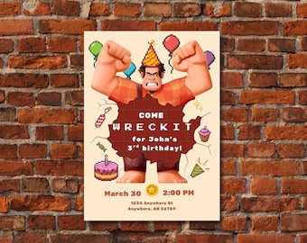 WRECK IT RALPH Birthday Invitation Digital Download Canva Template