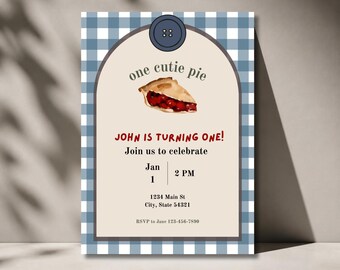 One Cutie Pie First Birthday Invitation Digital Download Canva Template