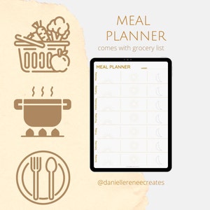 Meal Planner and grocery list, meal planner printable, meal planner weekly, weekly meal planner with grocery list for iPad