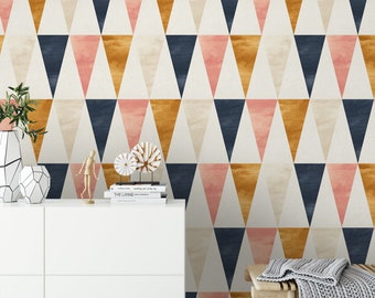 Papel pintado de tela extraíble Papel pintado temporal Diseño escandinavo, despegar y pegar Triángulos geométricos modernos Habitación infantil autoadhesiva