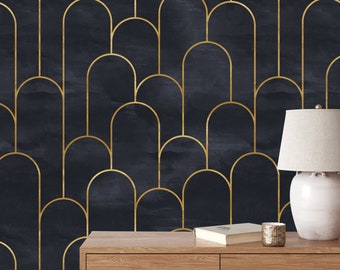 Papel tapiz de tela extraíble, papel tapiz temporal, fondo Art Deco geométrico, despegar y pegar, moderno, autoadhesivo para habitación de niños