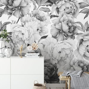 Abnehmbare Stoff Tapete Temporäre Tapete Aquarell Pfingstrosen , schälen und aufkleben Blumen selbstklebende Kinder Kinderzimmer Tapete