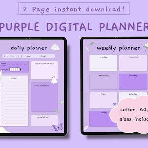 Cute Purple Digital Planner, Printable Daily and Weekly Planner, Purple Printable Planner, Purple Printable To Do List, Lavender Planner
