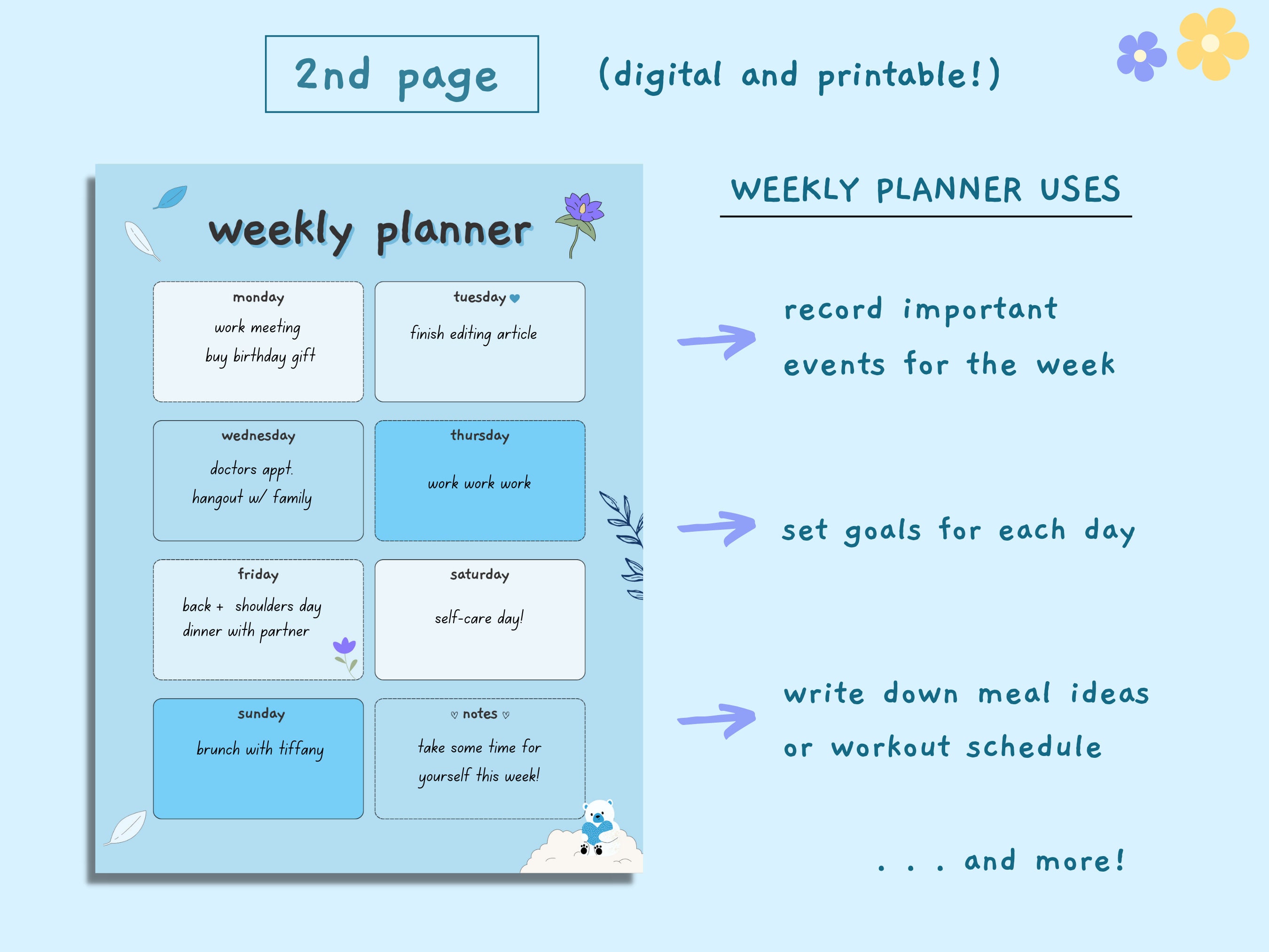 Cute Blue Digital Planner Sheets, Kawaii Blue Daily Planner, Cute ...