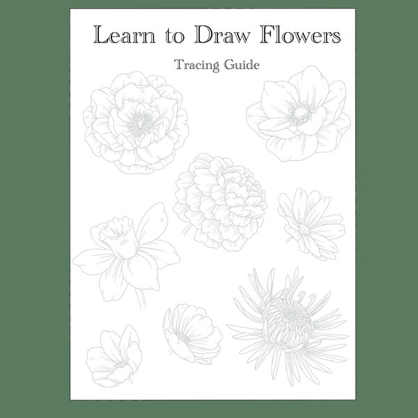 Learn to Draw Flowers Tracing Guide, PRINTABLE DIGITAL DOWNLOAD, Floral tutorial, Anemone, Daisy, Peony, and more, worksheet