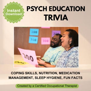 Psych Education Trivia - Adults and Teens - Coping Skills, Medication Management, Nutrition, Sleepy Hygiene, & Fun Facts - Group Activity