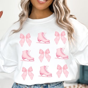 Ice Skating Sweatshirt Pink Bow Sweatshirt Figure Skating Sweatshirt Ice Skate Coach Sweatshirt Figure Skating Mom Gift Coquette Sweatshirt