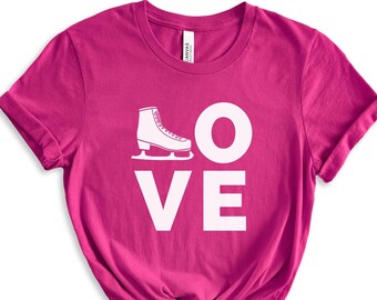 LOVE Ice Skating Shirt, Youth Ice Skating Shirt, Girls Figure Skating Shirt, Ice Skater Tshirt, Kids Ice Skating Gifts, Girls Birthday Gift