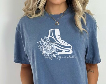 Flower Figure Skate Shirt, Comfort Colors Shirt, Figure Skater Shirt, Figure Skater Gift, Ice Skater Shirt, Ice Skate Shirt, Ice Skater Gift